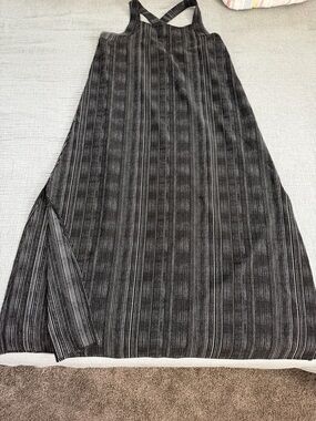 Athleta Black and White Striped Maxi Dress with Cross-Back Straps